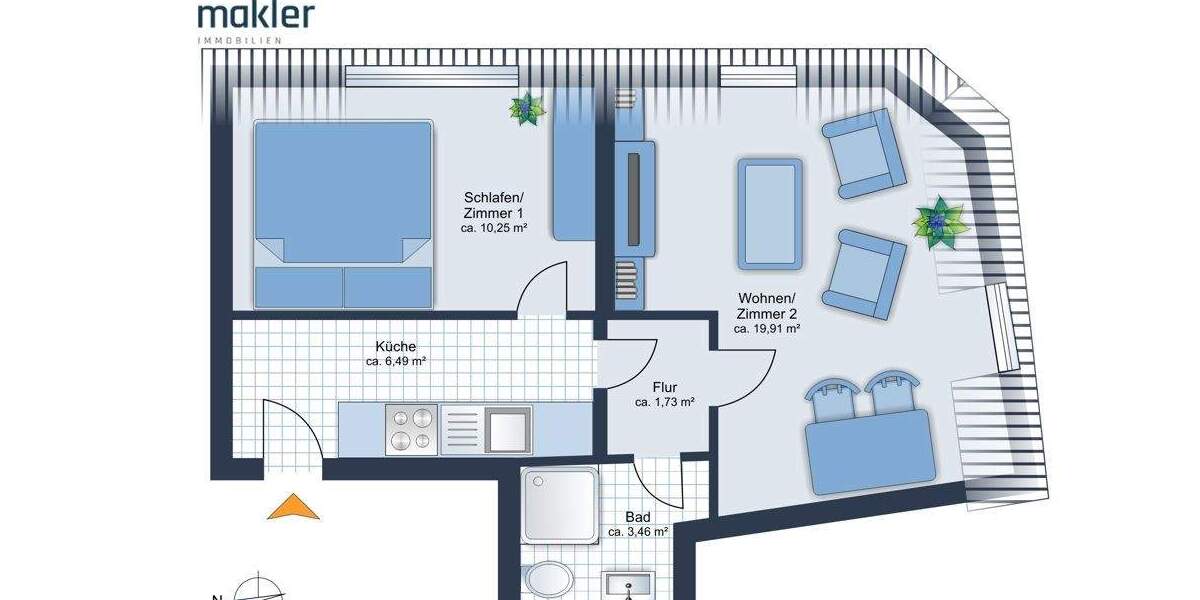 Etagenwohnung Hannover / Oststadt Oststadt - 2 Zimmer, 42 m&sup2;, 189.000&euro; | Angebot:25797680