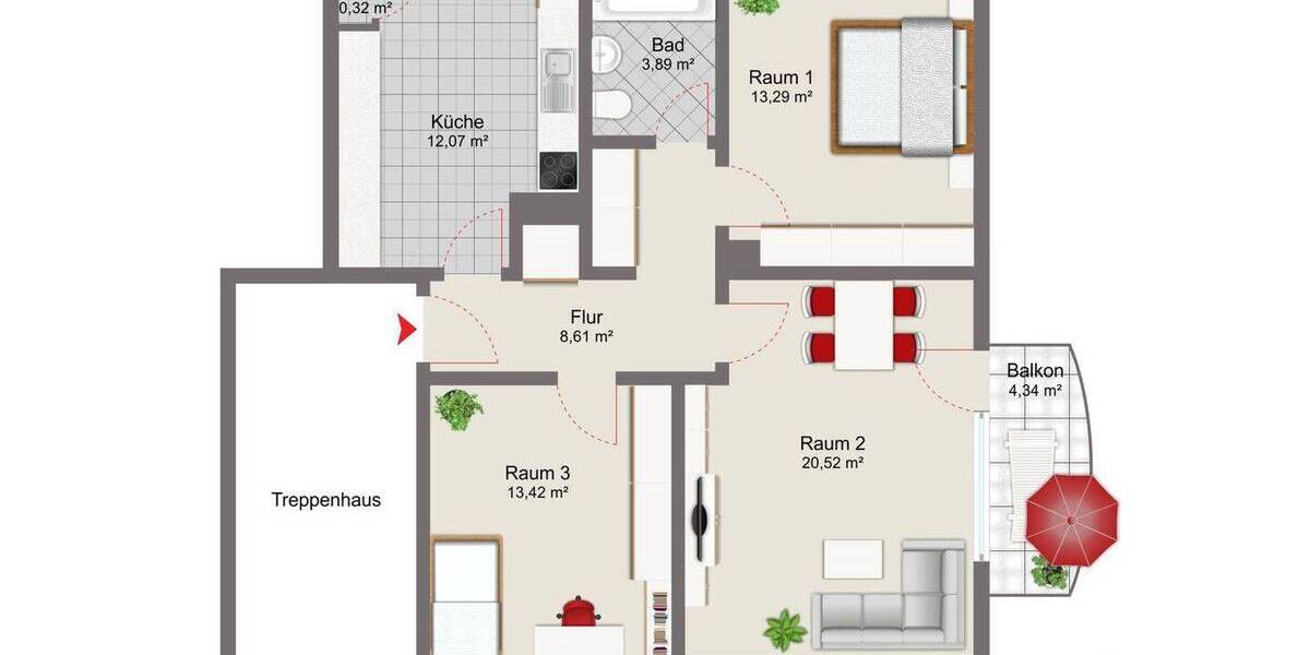 Etagenwohnung Burgdorf - 3 Zimmer, 73 m&sup2;, 140.000&euro; | Angebot:26486923
