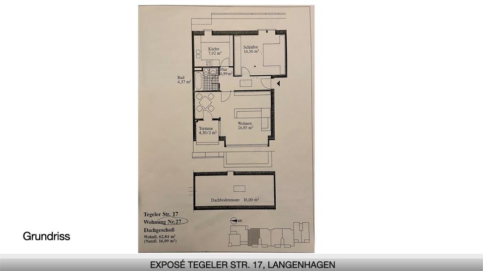 Dachgeschoßwohnung Langenhagen - 2.5 Zimmer, 63 m&sup2;, 269.000&euro; | Angebot:24527458