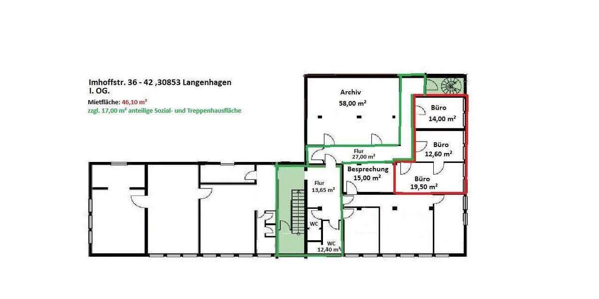 Gewerbeobjekt Langenhagen Alt-Langenhagen - 3 Zimmer, 63 m&sup2;, 600&euro; | Angebot:25700199