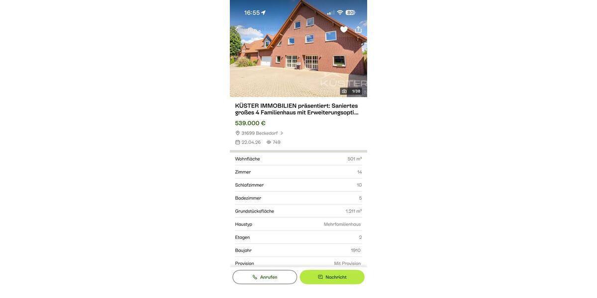 Etagenwohnung Beckedorf - 15 Zimmer, 502 m&sup2;, 539.000&euro; | Angebot:26690332