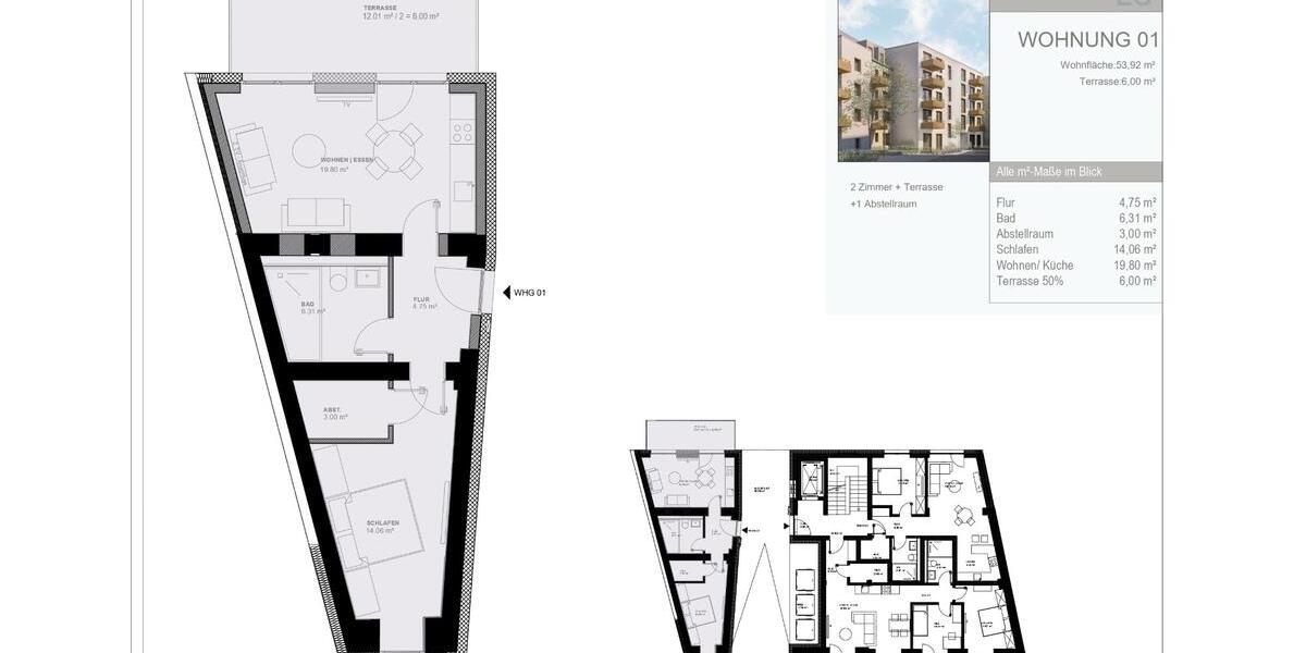 Erdgeschoßwohnung Hannover - 2 Zimmer, 54 m&sup2;, 971&euro; | Angebot:25613308