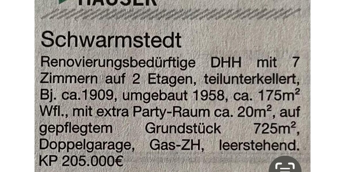 Doppelhaushälfte Schwarmstedt - 9 Zimmer, 175 m&sup2;, 205.000&euro; | Angebot:24299667