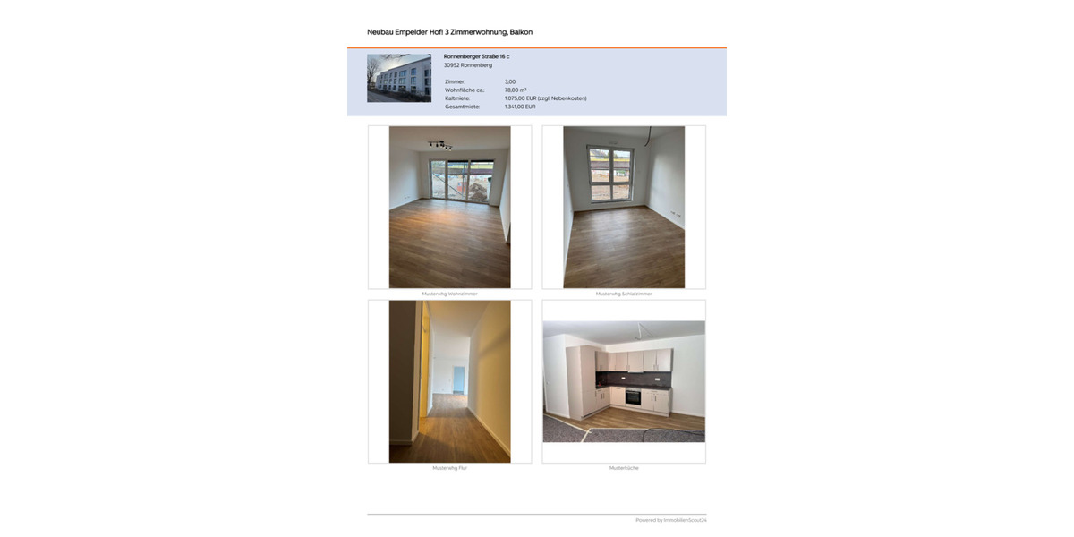 Etagenwohnung Ronnenberg - 3 Zimmer, 78 m&sup2;, 1.075&euro; | Angebot:25783979