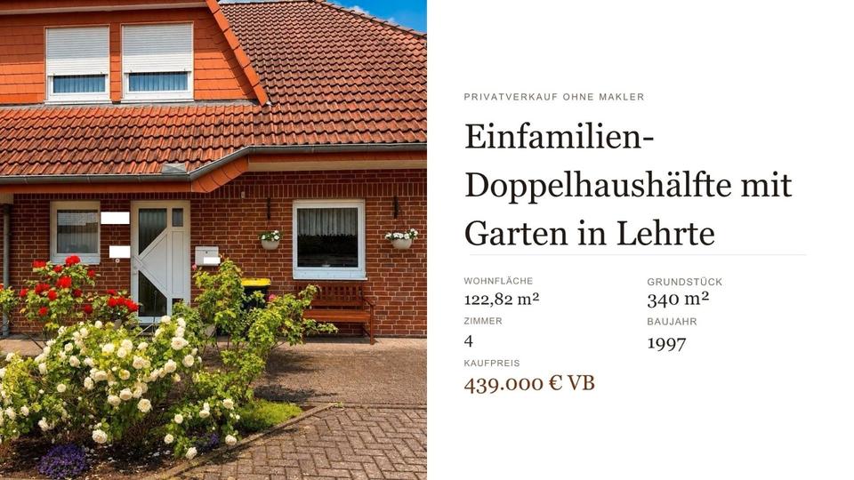 Doppelhaushälfte Lehrte - 4 Zimmer, 123 m&sup2;, 439.000&euro; | Angebot:27185320