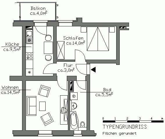 Etagenwohnung Hannover Herrenhausen-Stöcken - 2 Zimmer, 48 m&sup2;, 483&euro; | Angebot:25888062