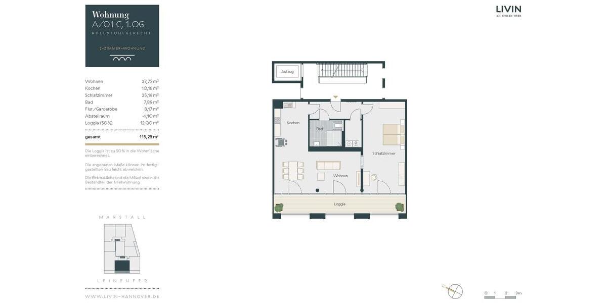 Etagenwohnung Hannover - 2 Zimmer, 115 m&sup2;, 1.782&euro; | Angebot:24813096