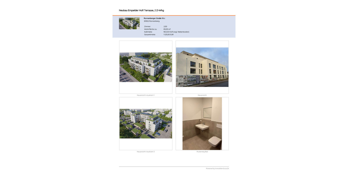 Terrassenwohnung Ronnenberg - 2 Zimmer, 65 m&sup2;, 902&euro; | Angebot:25783980