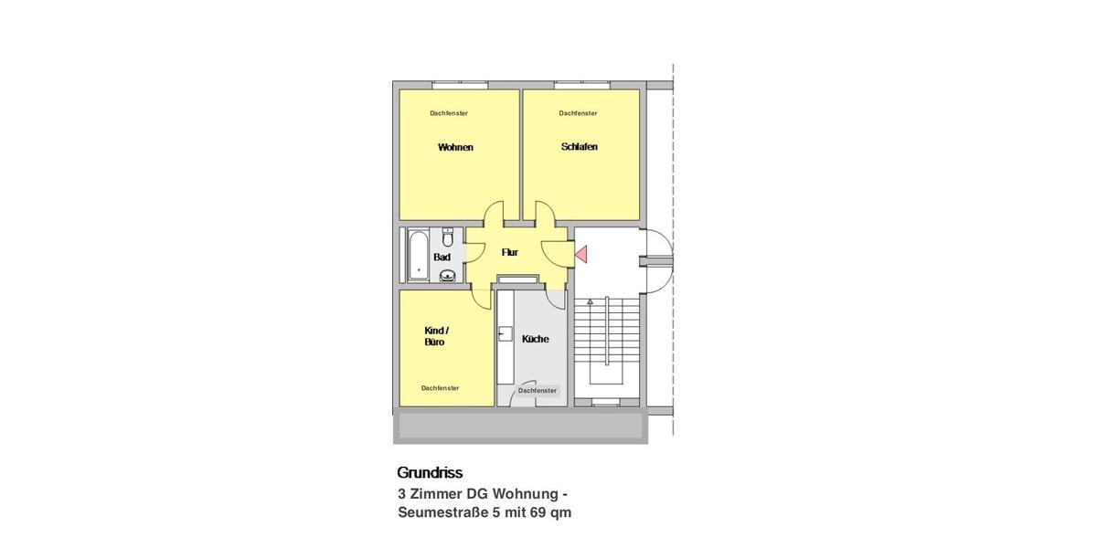 Dachgeschoßwohnung Hannover Vahrenwald-List - 3 Zimmer, 69 m&sup2;, 680&euro; | Angebot:26249599