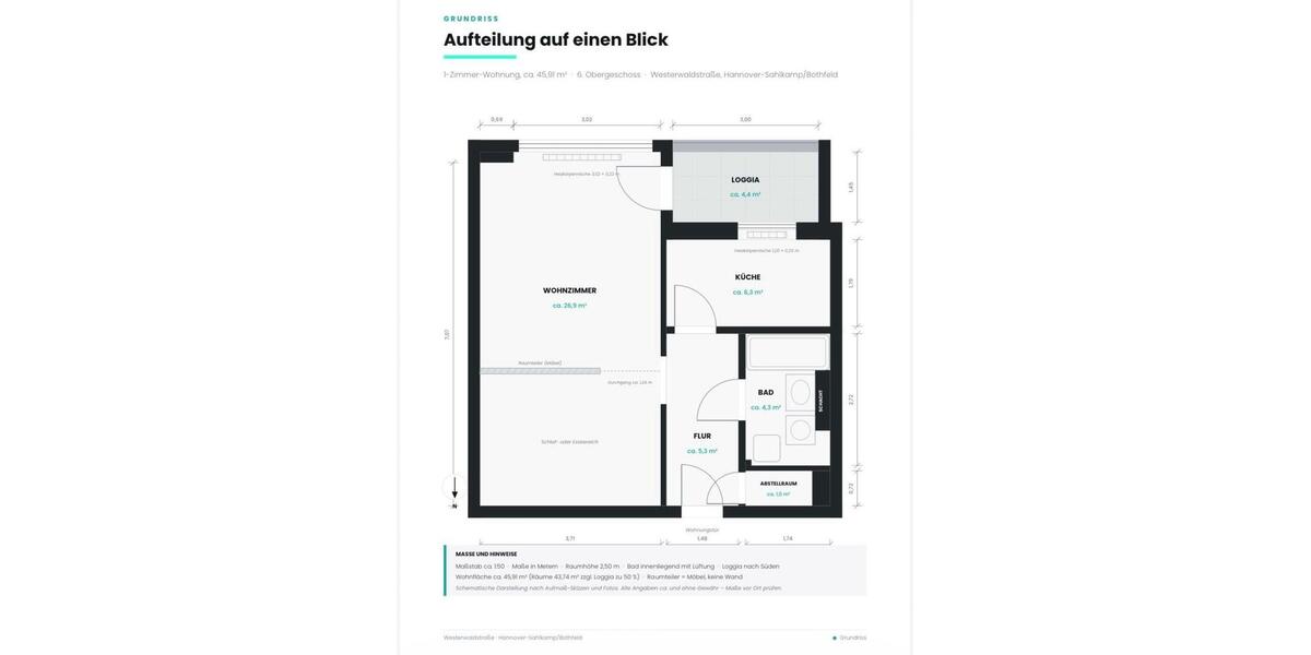 Etagenwohnung Hannover Bothfeld-Vahrenheide - 1 Zimmer, 46 m&sup2;, 139.900&euro; | Angebot:27168802