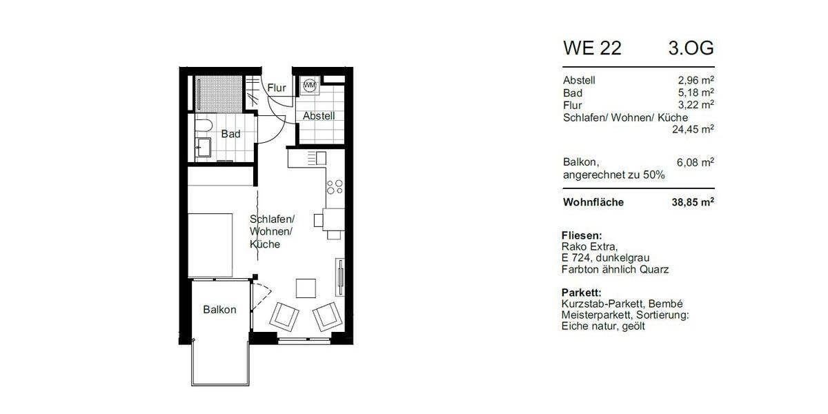 Etagenwohnung Hannover Nord - 1 Zimmer, 39 m&sup2;, 600&euro; | Angebot:25375264