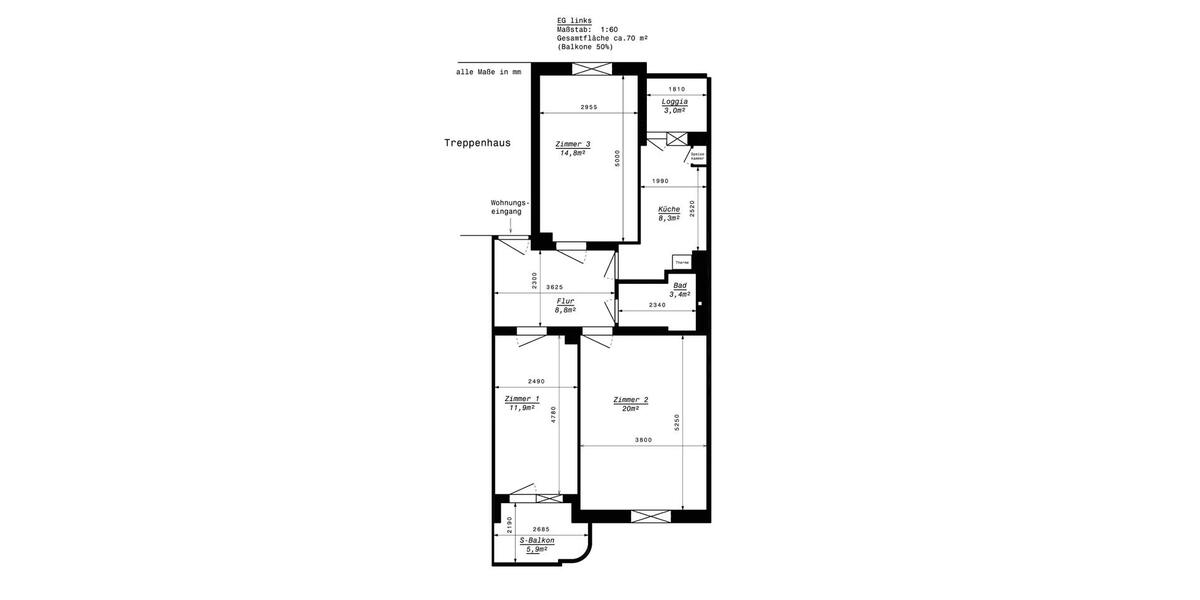 Erdgeschoßwohnung Hannover - 3 Zimmer, 70 m&sup2;, 770&euro; | Angebot:26334697