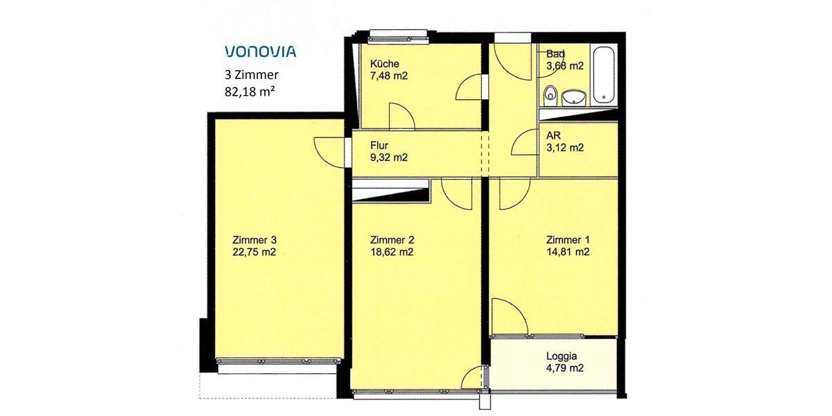 Etagenwohnung Hannover Buchholz-Kleefeld - 3 Zimmer, 82 m&sup2;, 736&euro; | Angebot:25997004