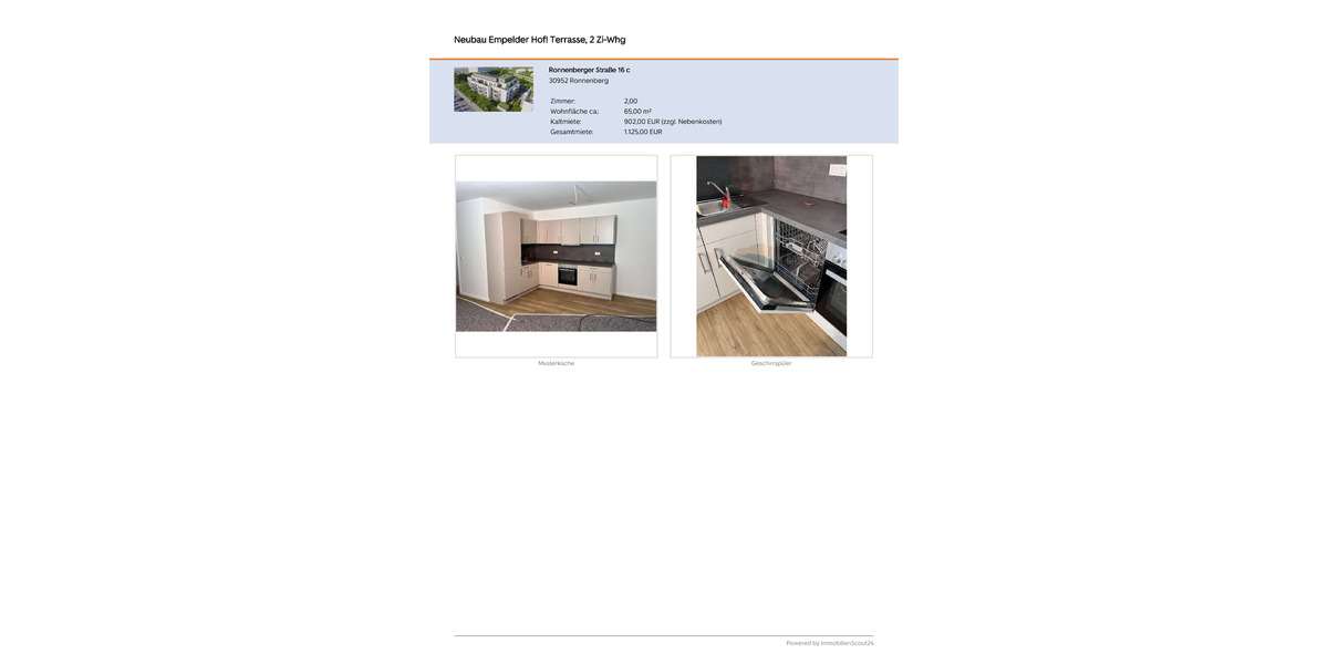 Terrassenwohnung Ronnenberg - 2 Zimmer, 65 m&sup2;, 902&euro; | Angebot:25783980